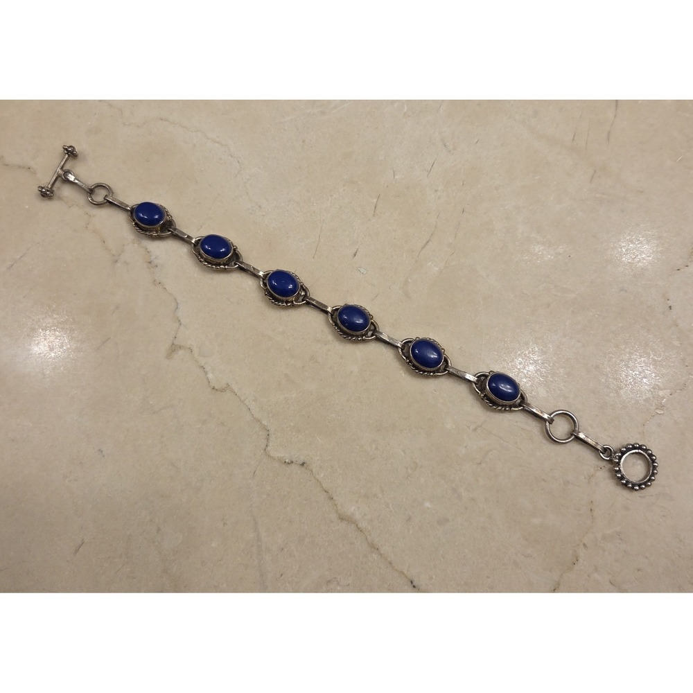 Vintage Native American Sterling‎ Silver & Lapis Bracelet 8.25"
